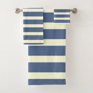 Navy blue and off-white stripes bath towel set