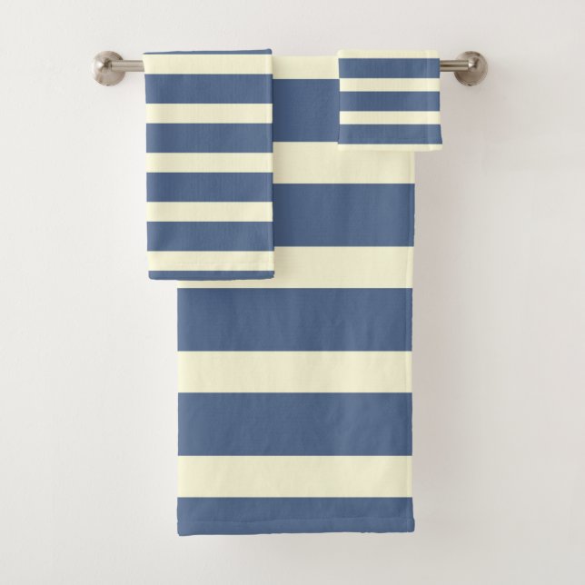 Navy blue and off-white stripes bath towel set (Insitu)