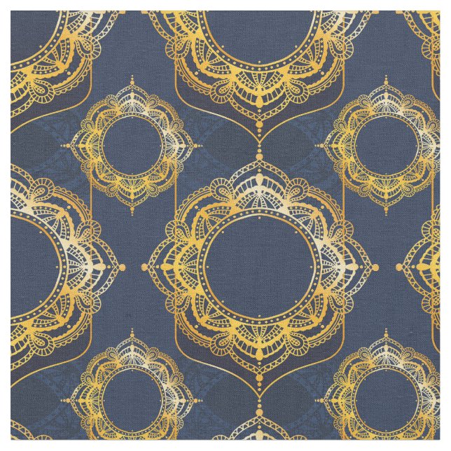 Navy Blue and or Violet with Gold Mandalas Fabric (Close Up)
