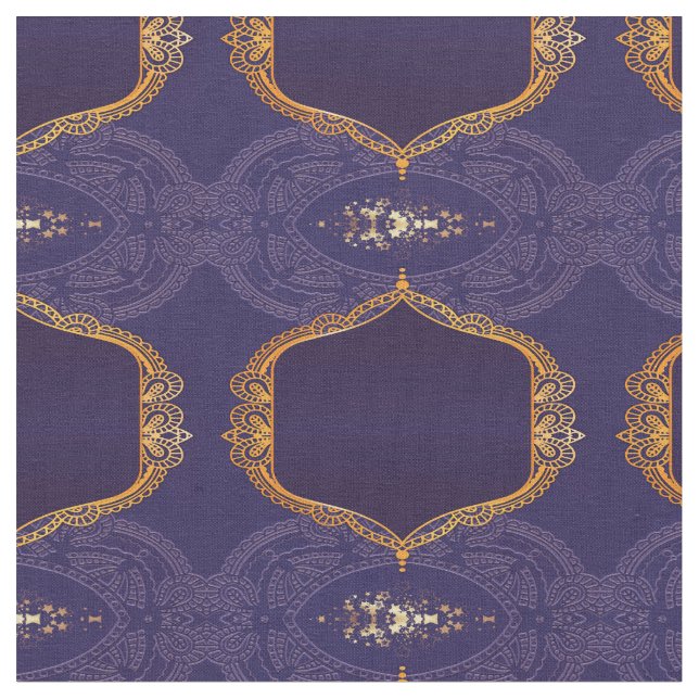 Navy Blue and or Violet with Gold Mandalas Fabric (Close Up)