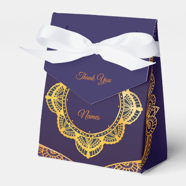 Navy Blue and or Violet with Gold Mandalas Favor Box (Front Side)