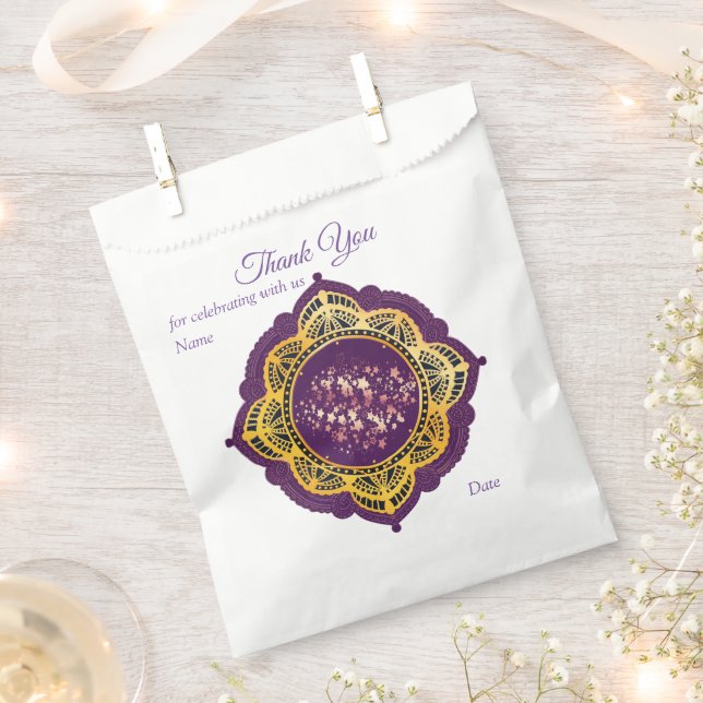 Navy Blue and or Violet with Gold Mandalas Favour Bag (Clipped)