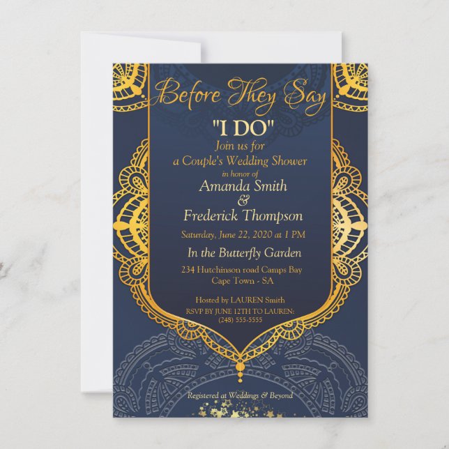 Navy Blue and or Violet with Gold Mandalas Invitation (Front)