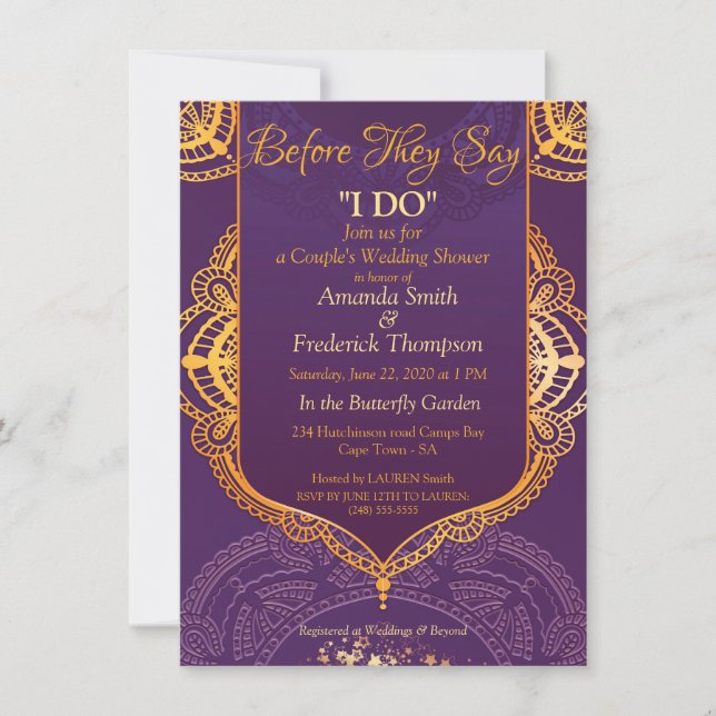 Navy Blue and or Violet with Gold Mandalas Invitation (Front)