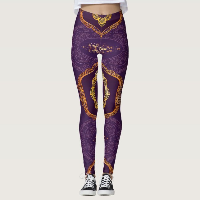 Navy Blue and or Violet with Gold Mandalas Leggings (Front)