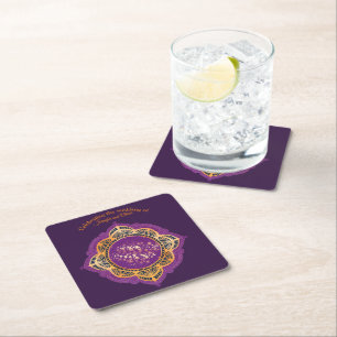Navy Blue and or Violet with Gold Mandalas Square Paper Coaster