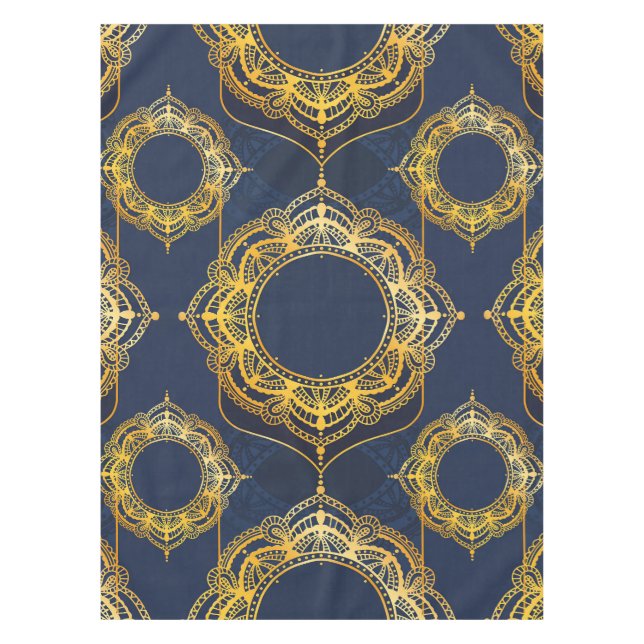 Navy Blue and or Violet with Gold Mandalas Tablecloth (Front)