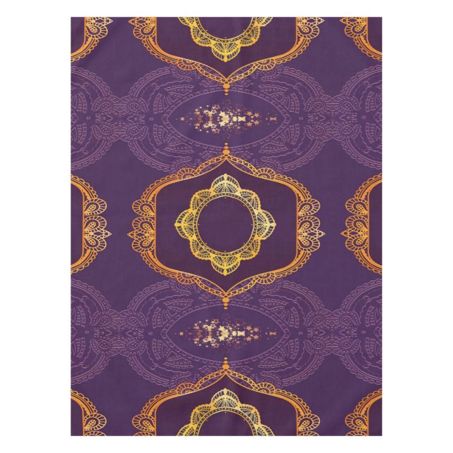 Navy Blue and or Violet with Gold Mandalas Tablecloth (Front)