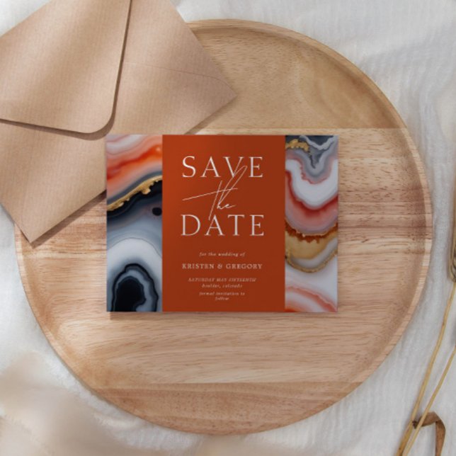 Navy Blue And Orange Agate Save the Date Invitation (Creator Uploaded)
