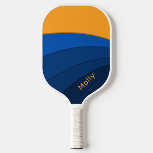 Navy Blue and Orange Bold Pattern Custom Name Pickleball Paddle
