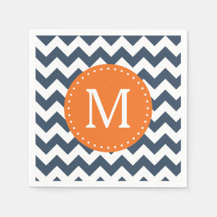 Navy Blue and Orange Chevron Custom Monogram Napkin