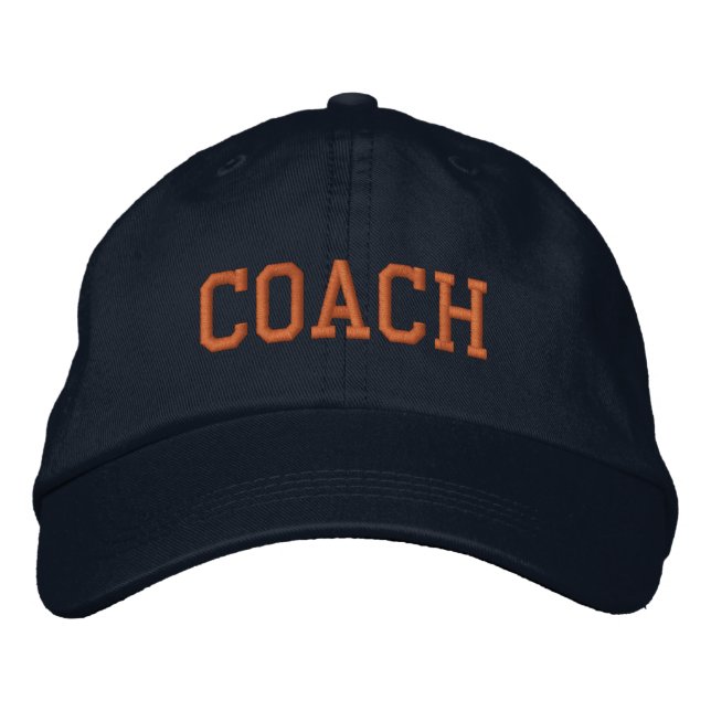 Navy Blue and Orange Custom Coach Sports Team Gift Embroidered Hat (Front)