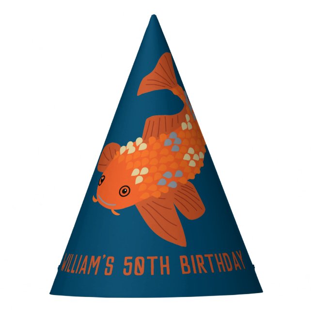 Navy Blue and Orange Koi Fish Party Hat (Front)