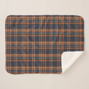 Navy Blue and Orange Plaid Sherpa Blanket