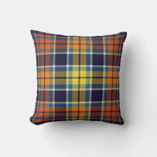 Navy Blue And Orange Plaid Throw Pillow