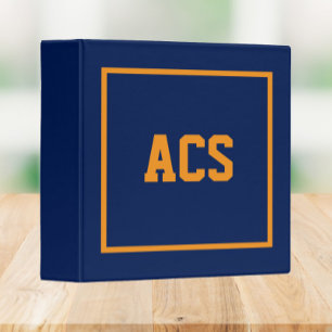 Navy Blue and Orange School Colors and Letters Binder
