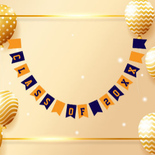 Navy Blue and Orange School Colours Class Year Bunting Flags
