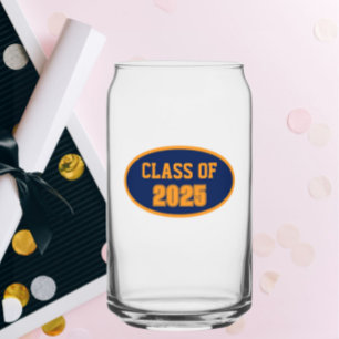 Navy Blue and Orange School Colours Class Year Can Glass