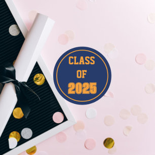 Navy Blue and Orange School Colours Class Year Classic Round Sticker