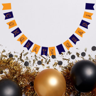 Navy Blue and Orange School Colours Graduation Bunting Flags
