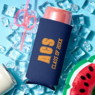 Navy Blue and Orange School Colours Seltzer Can Cooler