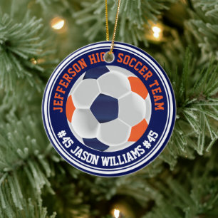 Navy Blue and Orange Soccer ⚽  Ceramic Ornament