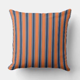 Navy Blue and Orange Striped Coastal Throw Pillow