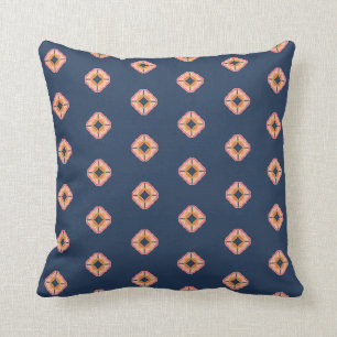 Navy Blue and Peach Boho Diamond Throw Pillow