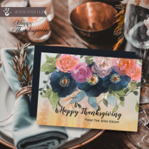 Navy Blue and Peach Floral Corporate Thanksgiving
