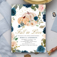 Navy Blue and Peach Floral Pumpkin Bridal Shower