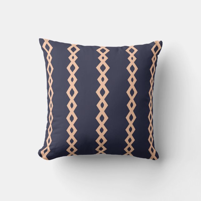 Navy Blue and Peach Retro Zizgag Stripe Pillow (Front)