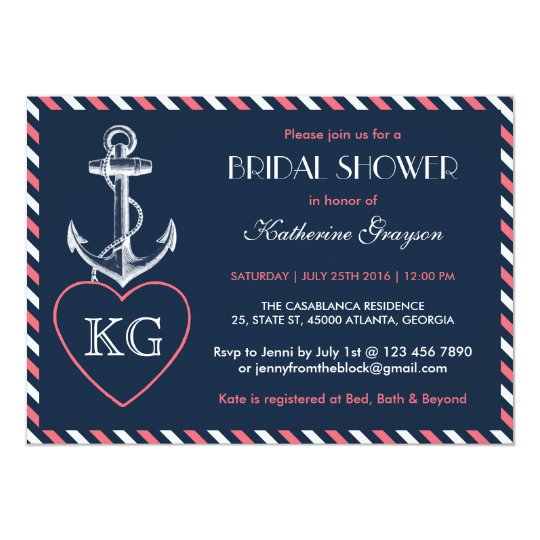 Navy Blue and Pink Anchor Love Shower Invitation