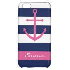 Navy Blue and Pink Anchor Monogram Case