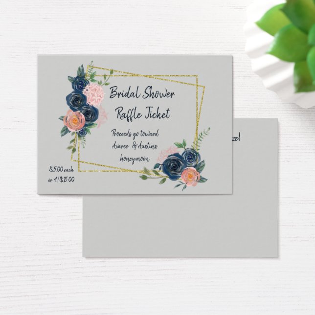 Navy Blue and Pink Bridal Shower Raffle Tickets (Desk)