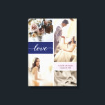 Navy blue and pink elegant Love Wedding Photos Canvas Print<br><div class="desc">The beautiful images from your wedding day should be displayed. It's one of the most important days of your lives and you have tons of stunning photography to choose from. With a navy blue and pink as accent colours, and Love script text, you can customize photos date, names on this...</div>