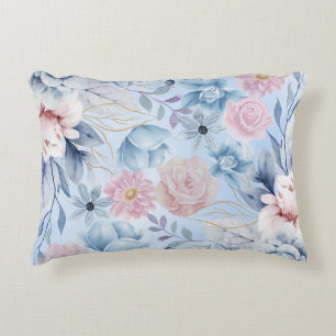 Navy Blue And Pink Floral Accent Pillow