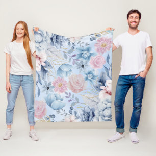 Navy Blue And Pink Floral Fleece Blanket