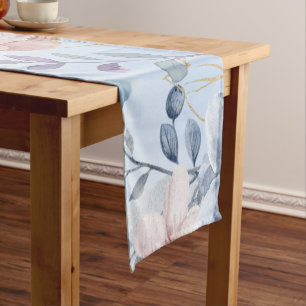 Navy Blue And Pink Floral Short Table Runner