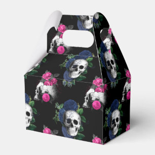 Navy Blue and Pink Floral Skulls Gothic Wedding Favor Box