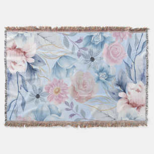 Navy Blue And Pink Floral Throw Blanket