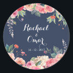 Navy Blue and pink peony Wedding Sticker<br><div class="desc">Navy Blue and pink peony Wedding Sticker</div>