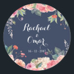 Navy Blue and pink peony Wedding Sticker<br><div class="desc">Navy Blue and pink peony Wedding Sticker</div>