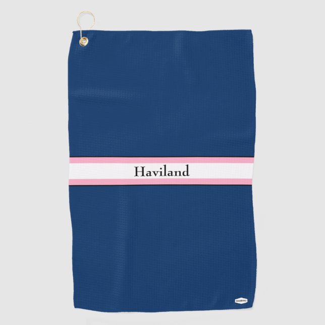 Navy Blue and Pink Personalized Golf Towel HAMbWG (Front)