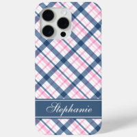 Navy Blue and Pink Plaid Pattern