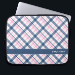 Navy Blue and PInk Plaid Pattern Laptop Sleeve<br><div class="desc">.</div>
