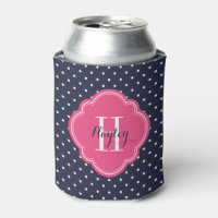 Navy Blue and Pink Polka Dots Monogram