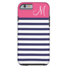 Navy Blue and Pink Preppy Stripes Custom Monogram