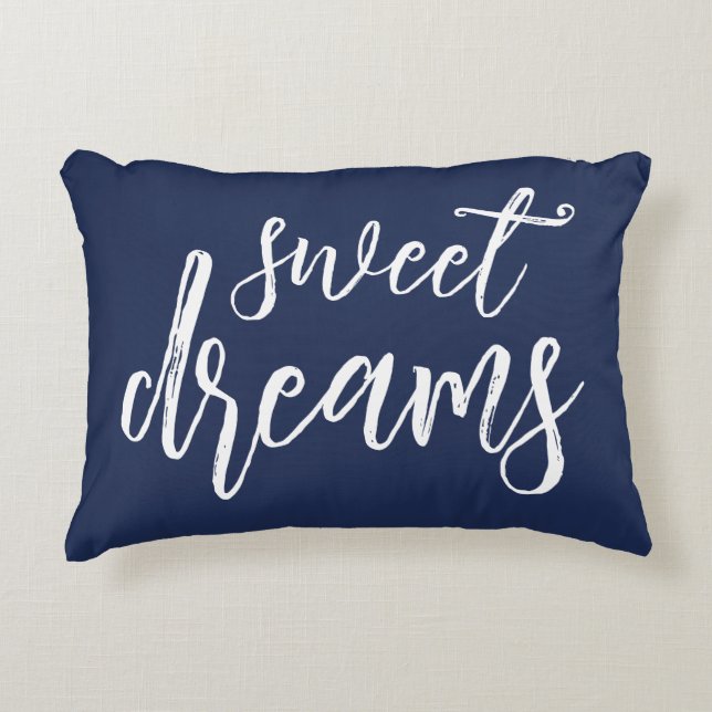 Navy blue and Pink Sweet Dreams Hand Lettering Accent Pillow (Front)
