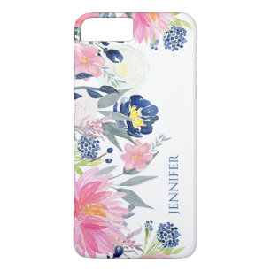 Navy Blue and Pink Watercolor Flowers Case-Mate iPhone Case
