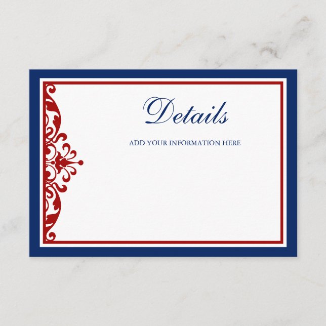 Navy Blue and Red Flourish Enclosure Card (Front)